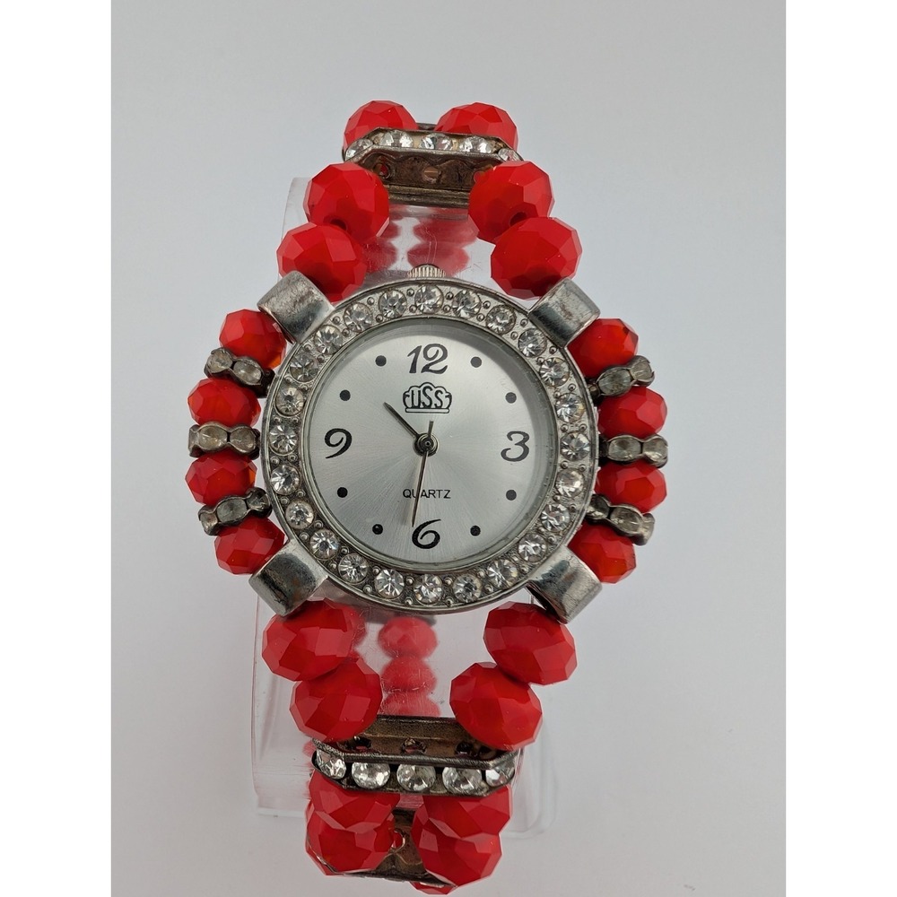 USS Red Beaded Watch Women 28mm Case Stretch Band- New Battery